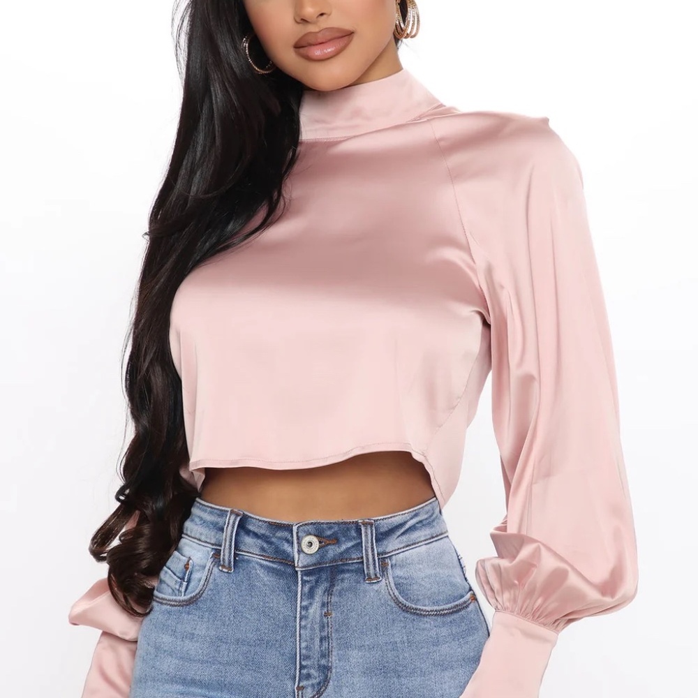 Fashion Nova Wish You Well Cropped Mock Neck Blouse Mauve Size Large